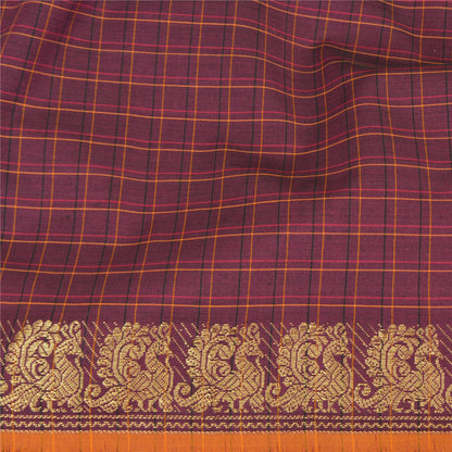 Sanskriti Vintage Woven Ilkal Sari Fabric: Purple Blend Cotton with Peacock Zari From Karnataka Of India Heritage Textile, DIY Projects
