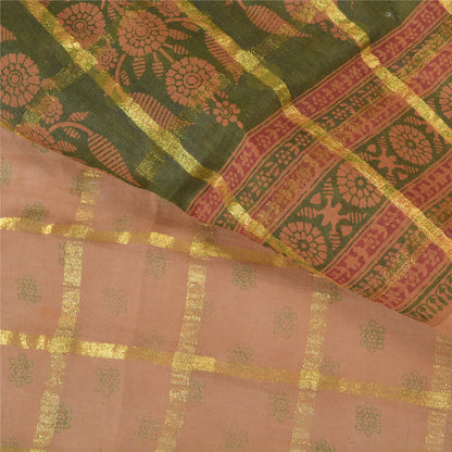 Sanskriti Vintage Brown Sarees 100% Pure Cotton Brown Woven Sari 5 Yard Fabric
