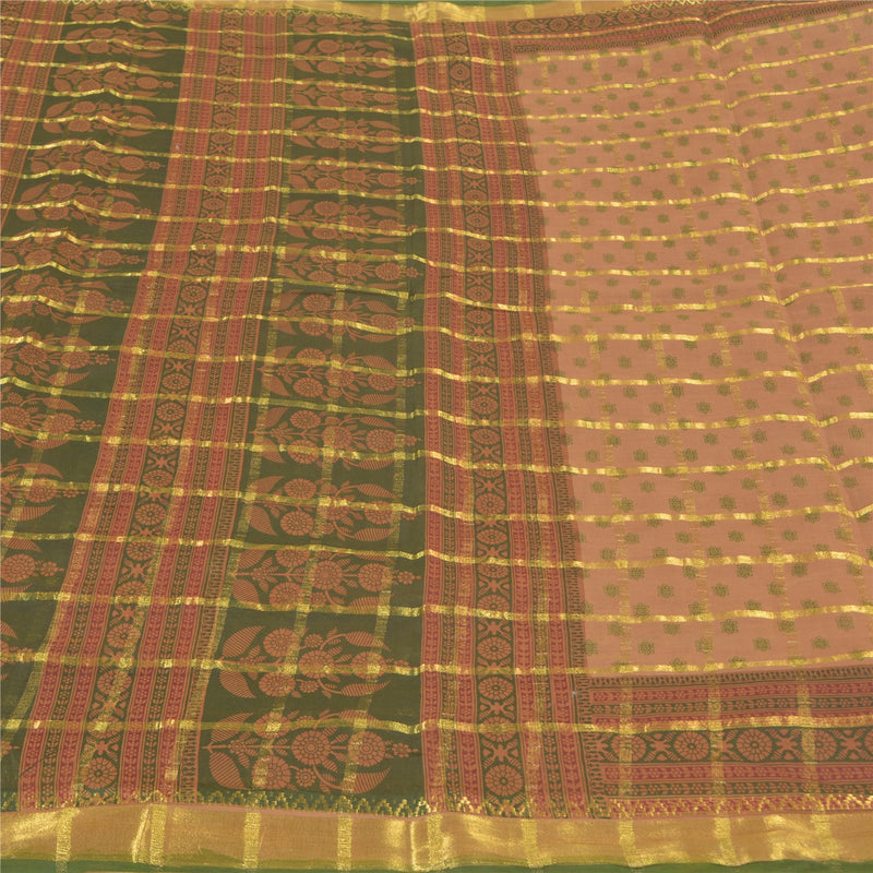 Sanskriti Vintage Brown Sarees 100% Pure Cotton Brown Woven Sari 5 Yard Fabric