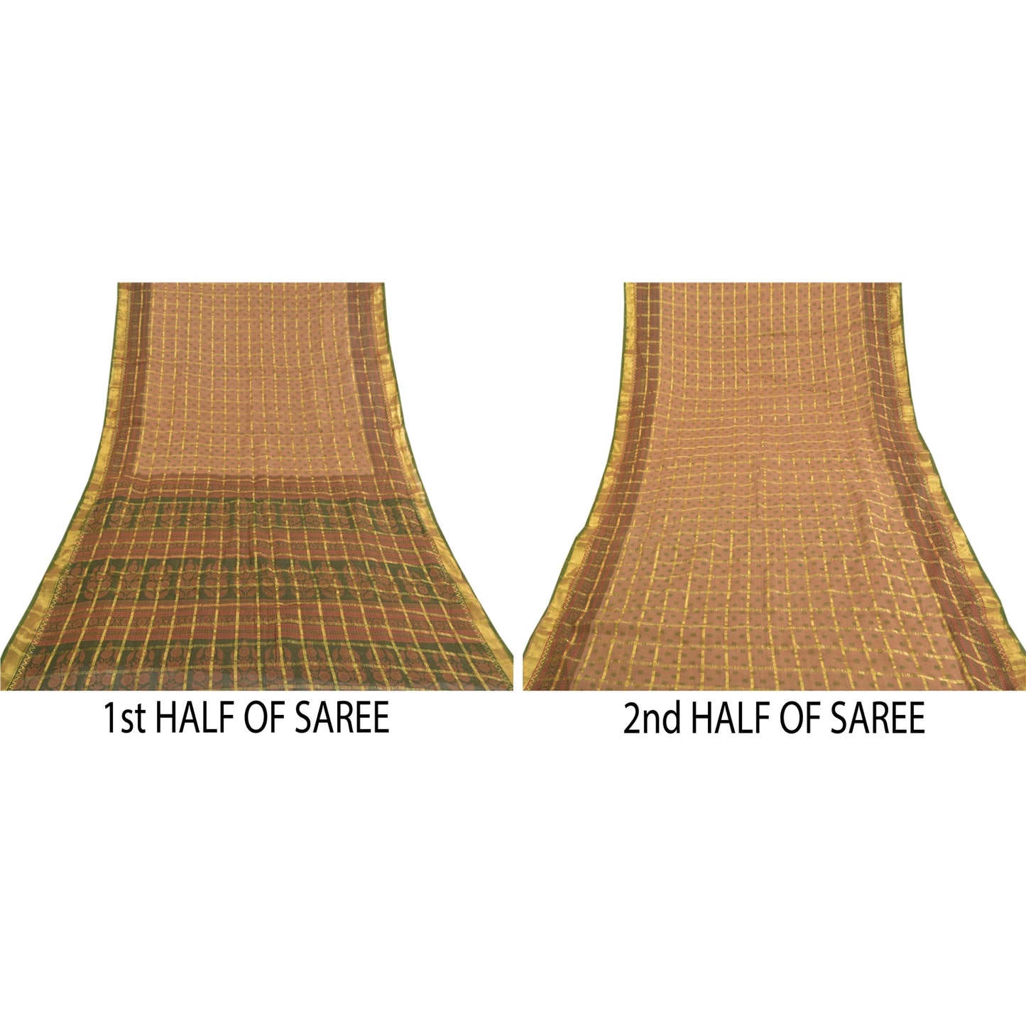 Sanskriti Vintage Brown Sarees 100% Pure Cotton Brown Woven Sari 5 Yard Fabric