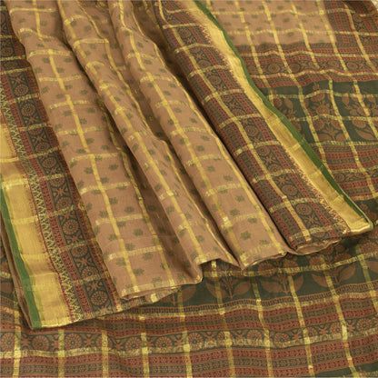 Sanskriti Vintage Brown Sarees 100% Pure Cotton Brown Woven Sari 5 Yard Fabric