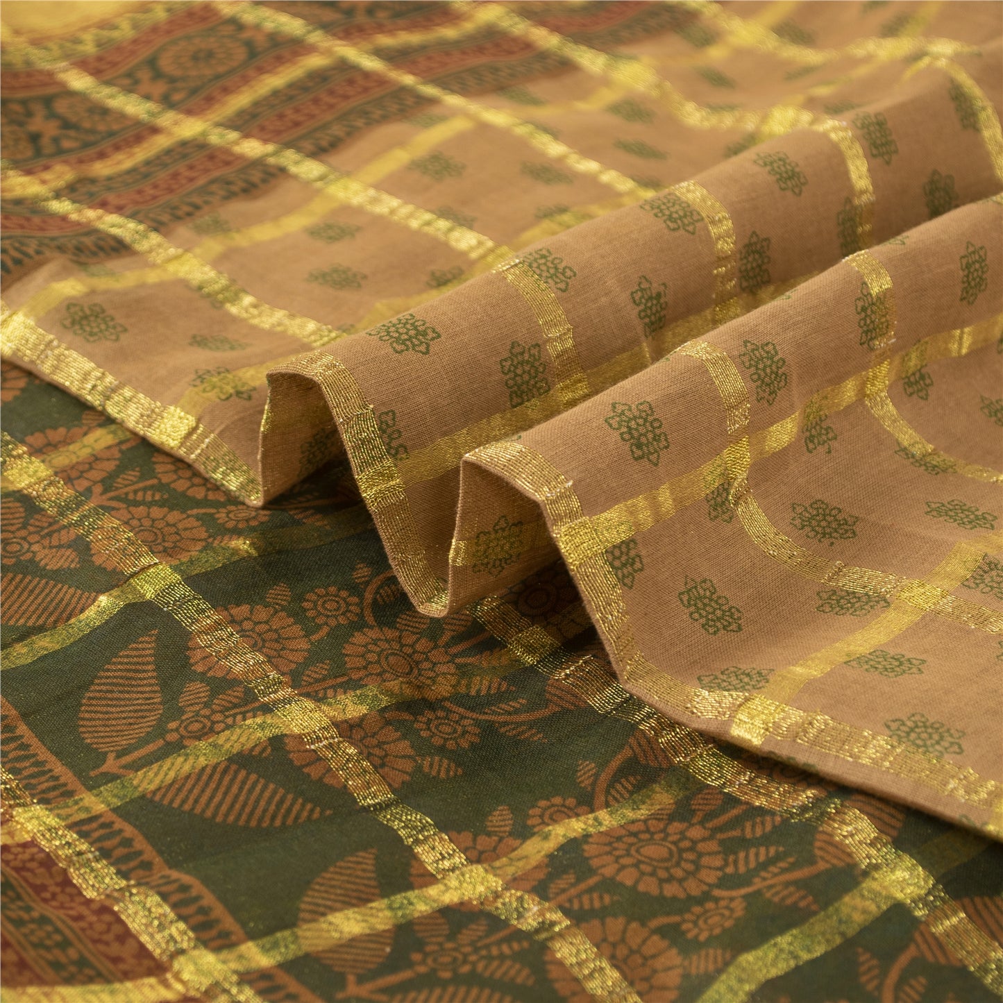 Sanskriti Vintage Brown Sarees 100% Pure Cotton Brown Woven Sari 5 Yard Fabric