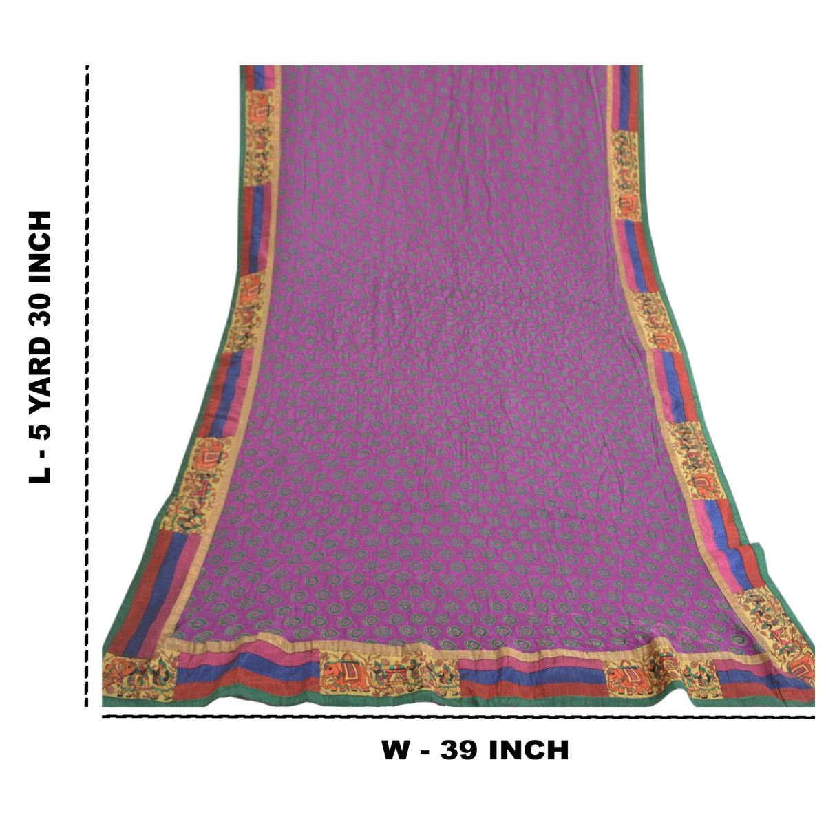 Sanskriti Vintage Embroidery Patch-Print Blend Georgette Saree Purple 5Yd Fabric