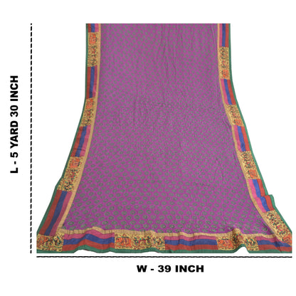 Sanskriti Vintage Embroidery Patch-Print Blend Georgette Saree Purple 5Yd Fabric