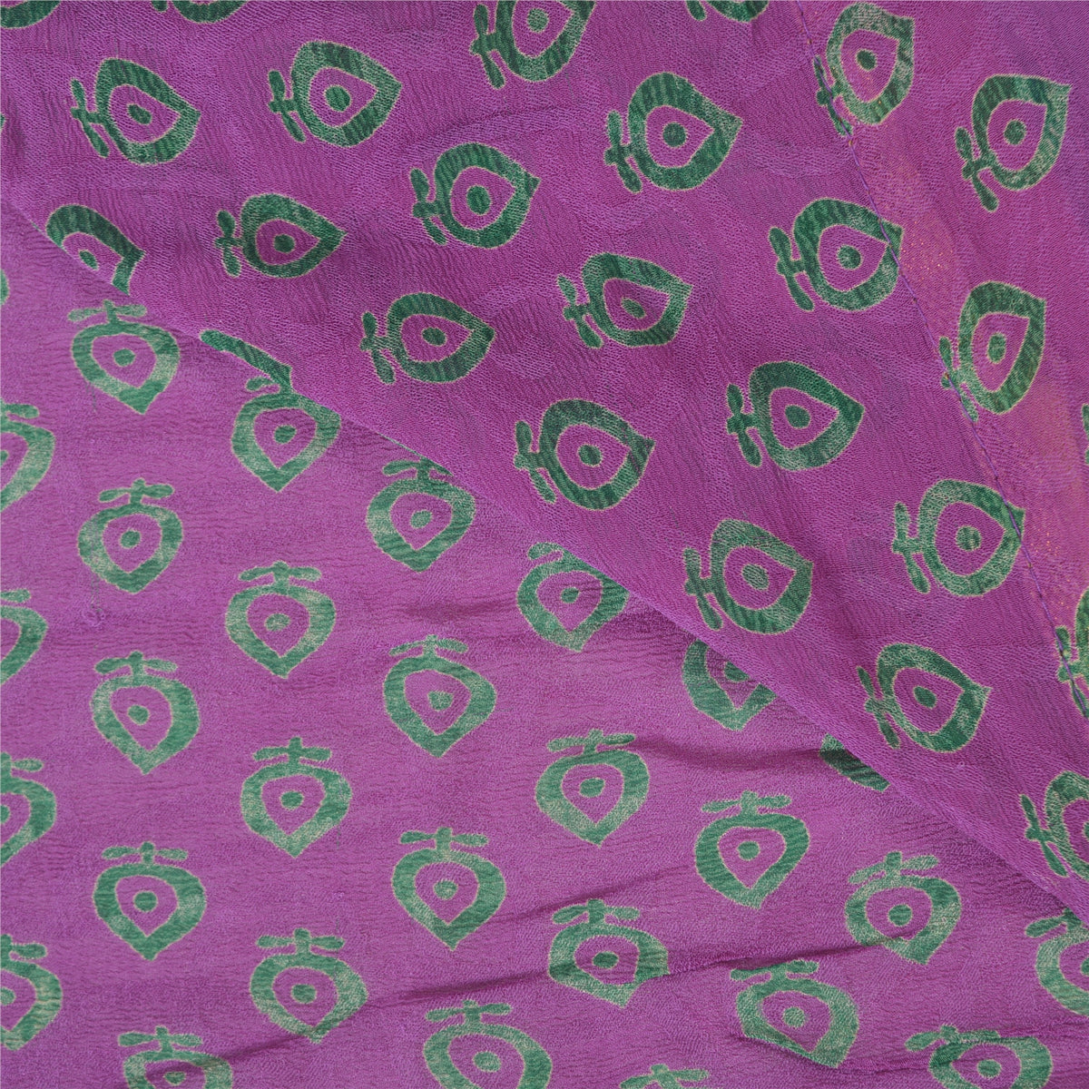 Sanskriti Vintage Embroidery Patch-Print Blend Georgette Saree Purple 5Yd Fabric