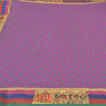 Sanskriti Vintage Embroidery Patch-Print Blend Georgette Saree Purple 5Yd Fabric