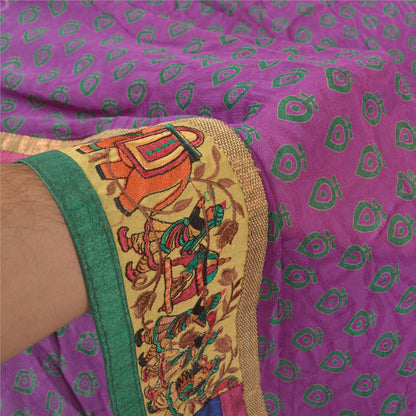Sanskriti Vintage Embroidery Patch-Print Blend Georgette Saree Purple 5Yd Fabric