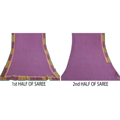 Sanskriti Vintage Embroidery Patch-Print Blend Georgette Saree Purple 5Yd Fabric