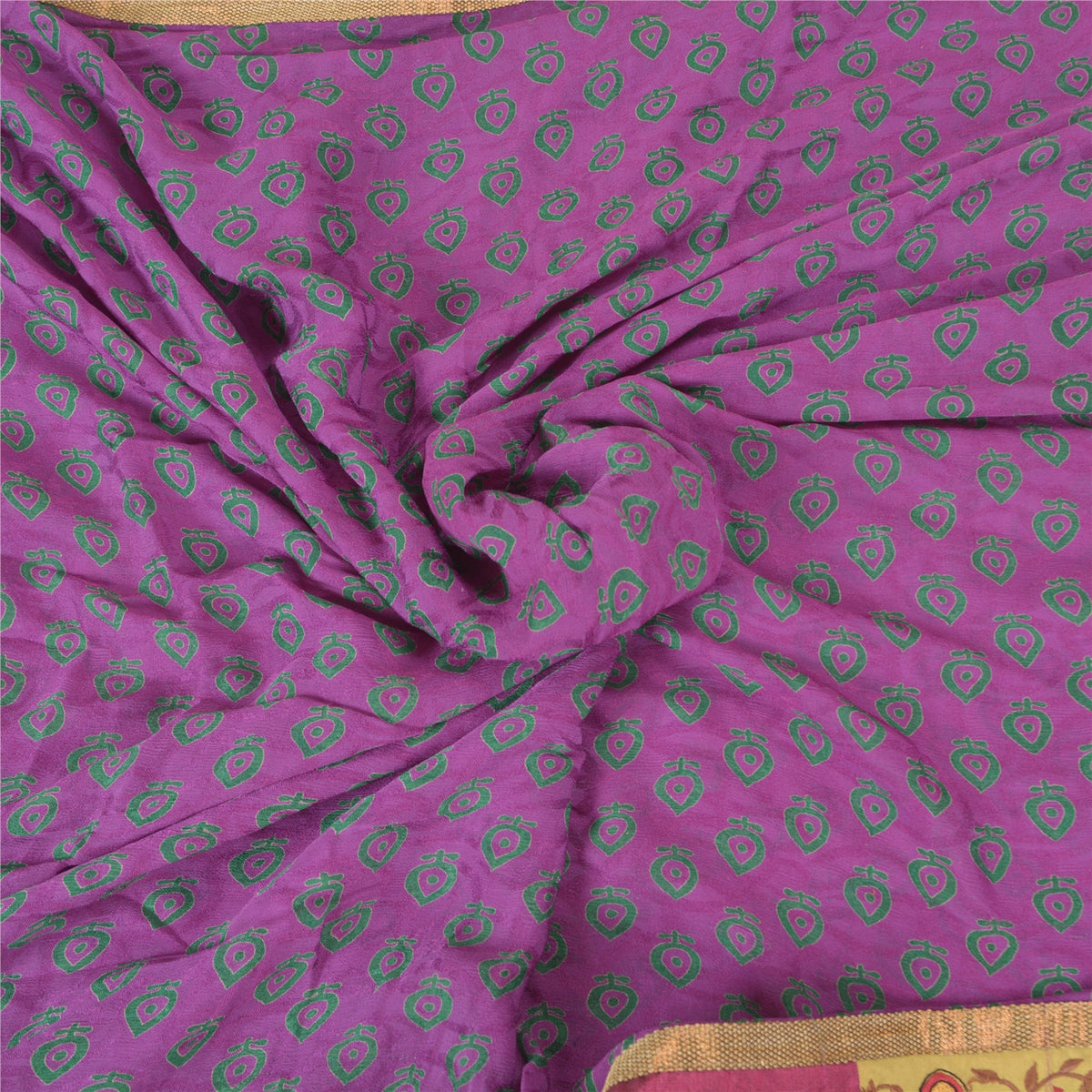 Sanskriti Vintage Embroidery Patch-Print Blend Georgette Saree Purple 5Yd Fabric