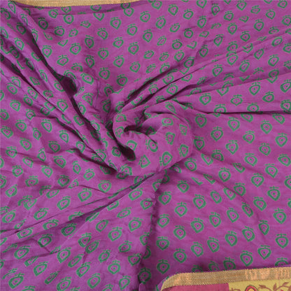 Sanskriti Vintage Embroidery Patch-Print Blend Georgette Saree Purple 5Yd Fabric