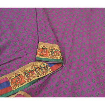 Sanskriti Vintage Embroidery Patch-Print Blend Georgette Saree Purple 5Yd Fabric