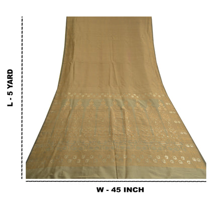 Sanskriti Vintage Saree Jacquard Woven Blend Silk Brown Sari Indian Craft Fabric