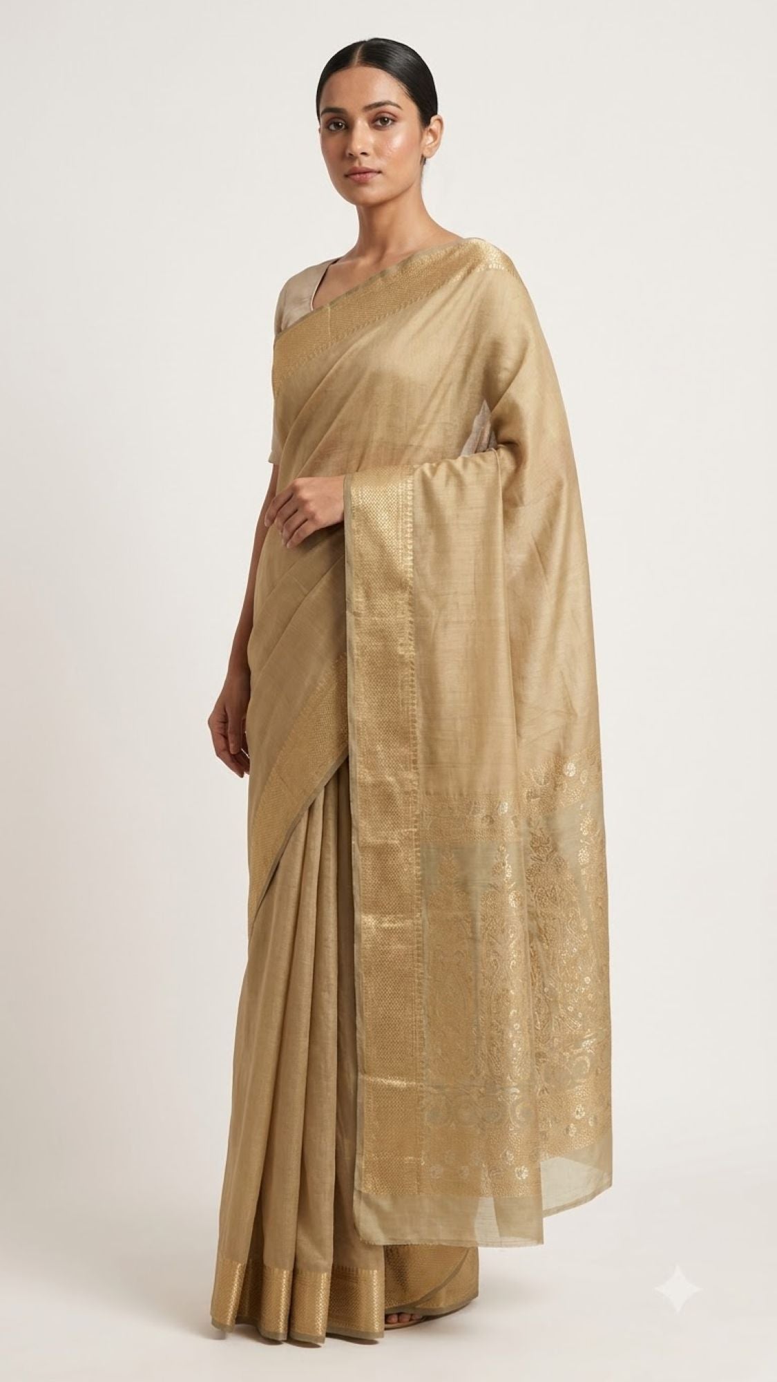 Sanskriti Vintage Saree Jacquard Woven Blend Silk Brown Sari Indian Craft Fabric