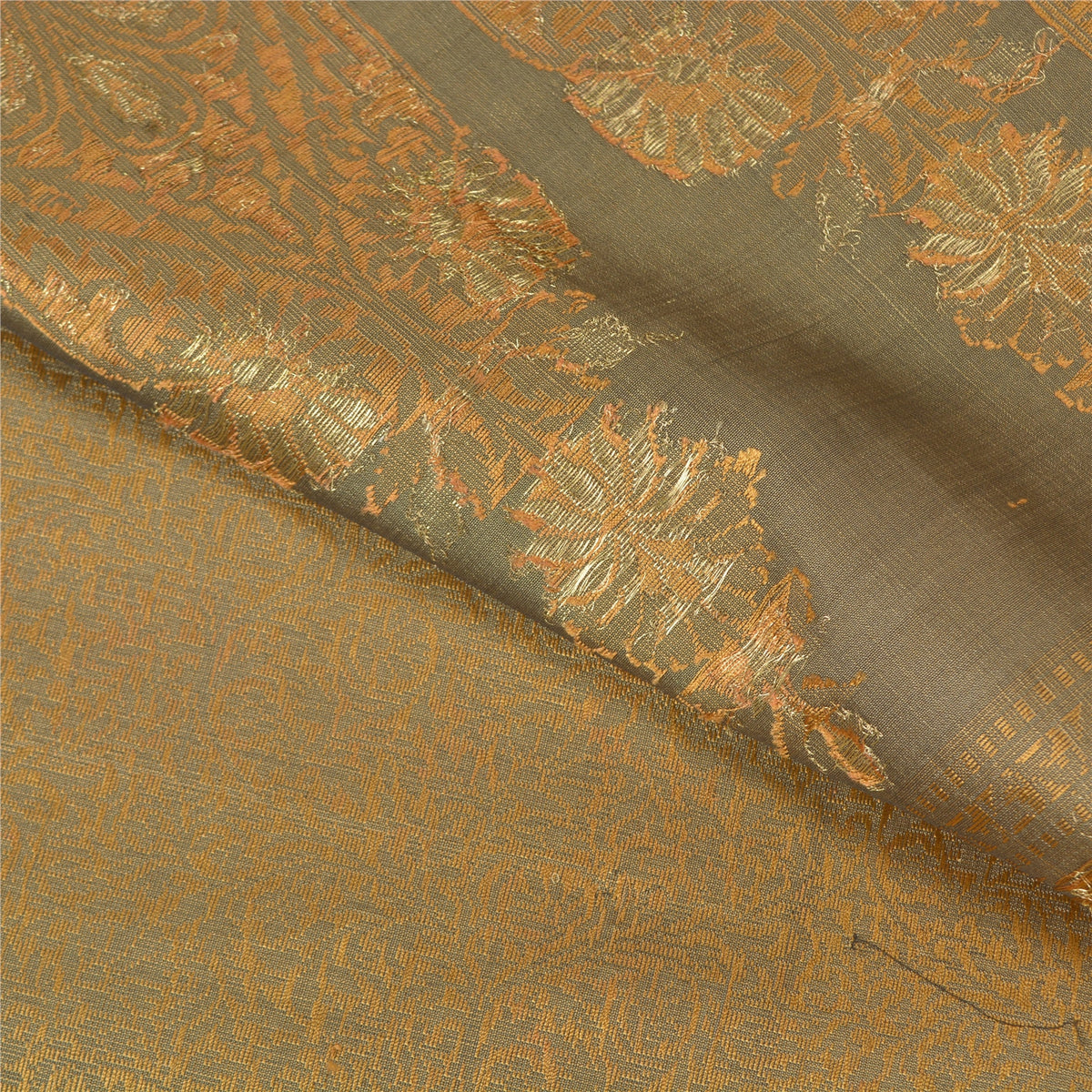 Sanskriti Vintage Saree Jacquard Woven Blend Silk Brown Sari Indian Craft Fabric