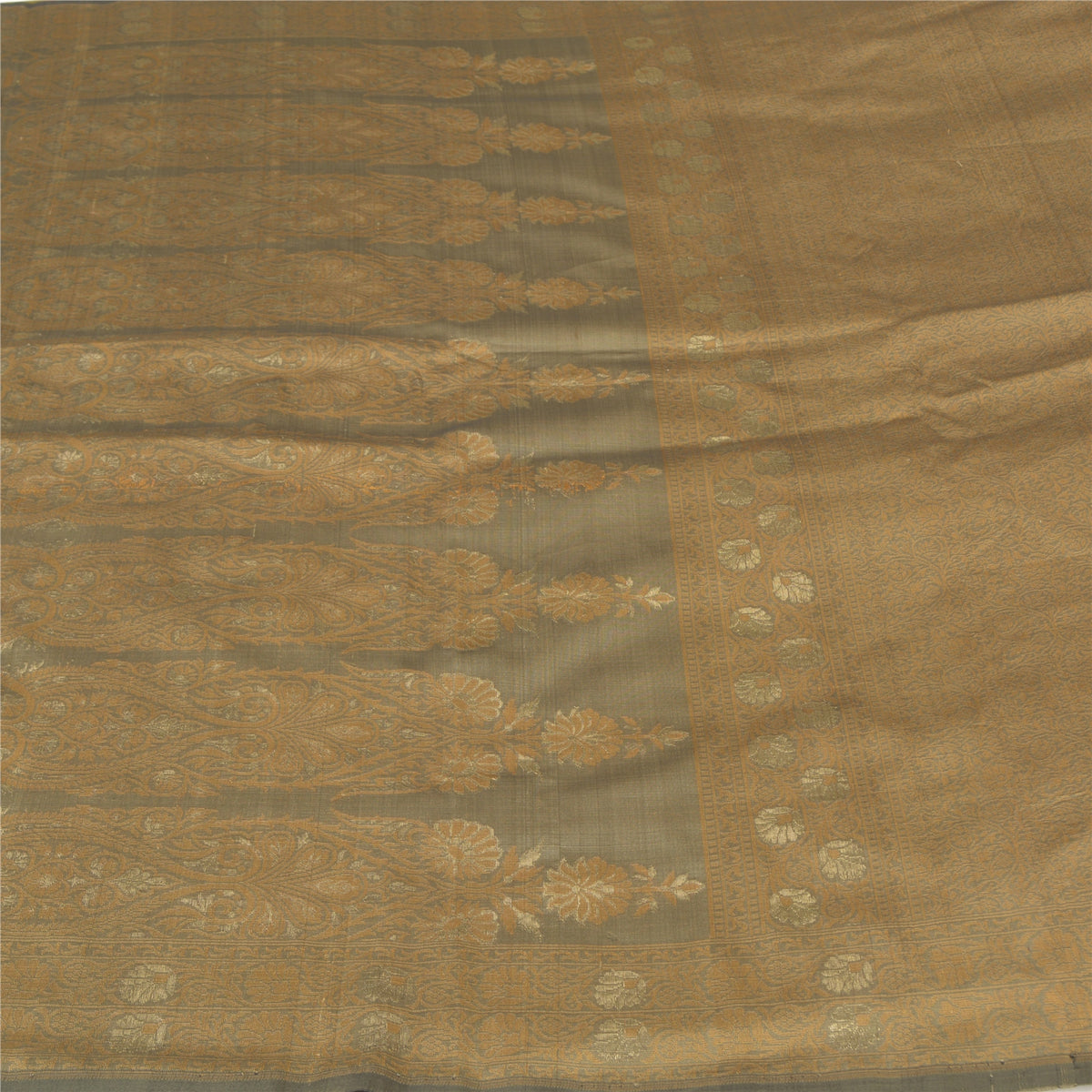 Sanskriti Vintage Saree Jacquard Woven Blend Silk Brown Sari Indian Craft Fabric