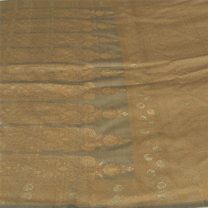 Sanskriti Vintage Saree Jacquard Woven Blend Silk Brown Sari Indian Craft Fabric