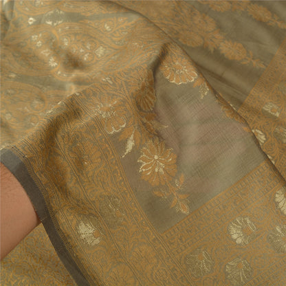 Sanskriti Vintage Saree Jacquard Woven Blend Silk Brown Sari Indian Craft Fabric