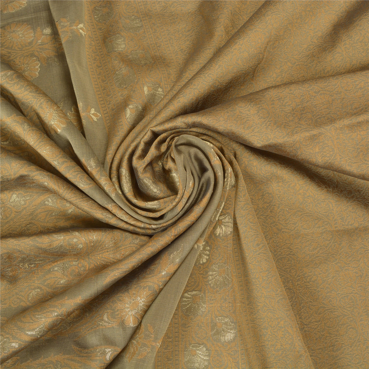 Sanskriti Vintage Saree Jacquard Woven Blend Silk Brown Sari Indian Craft Fabric