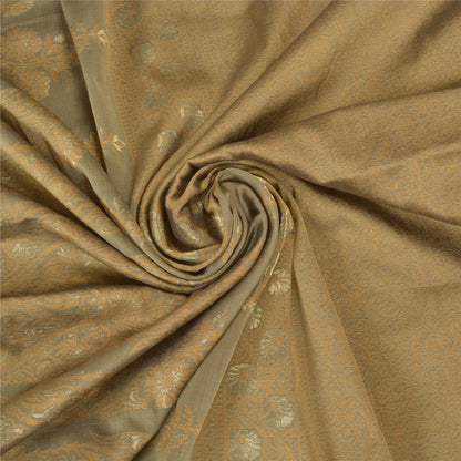 Sanskriti Vintage Saree Jacquard Woven Blend Silk Brown Sari Indian Craft Fabric