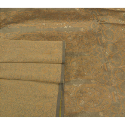 Sanskriti Vintage Saree Jacquard Woven Blend Silk Brown Sari Indian Craft Fabric