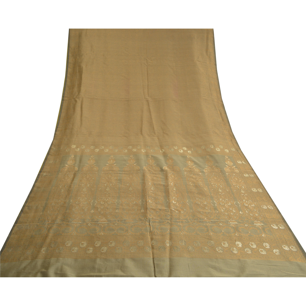 Sanskriti Vintage Saree Jacquard Woven Blend Silk Brown Sari Indian Craft Fabric