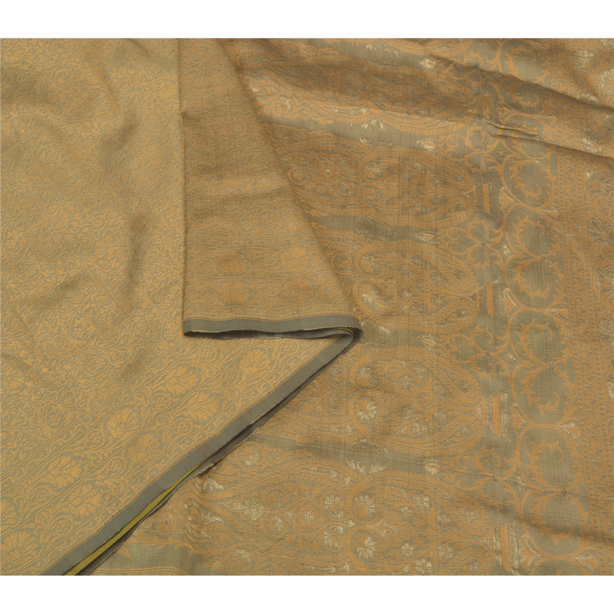 Sanskriti Vintage Saree Jacquard Woven Blend Silk Brown Sari Indian Craft Fabric
