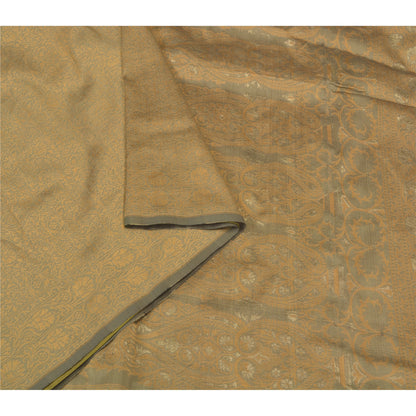 Sanskriti Vintage Saree Jacquard Woven Blend Silk Brown Sari Indian Craft Fabric