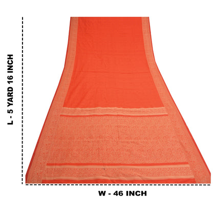 Sanskriti Vintage Light Red Sarees Blend Silk Woven Paisley Sari Craft Fabric