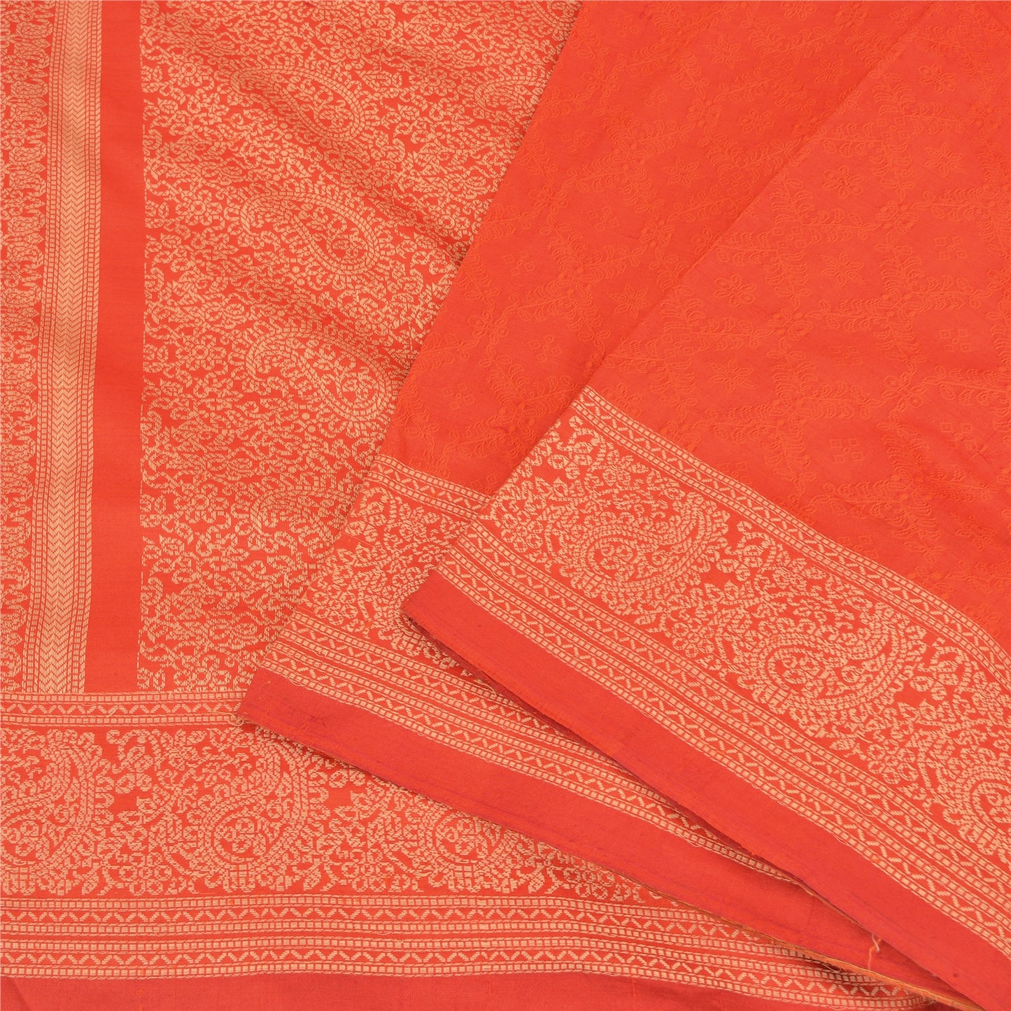 Sanskriti Vintage Light Red Sarees Blend Silk Woven Paisley Sari Craft Fabric