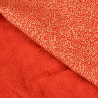 Sanskriti Vintage Light Red Sarees Blend Silk Woven Paisley Sari Craft Fabric