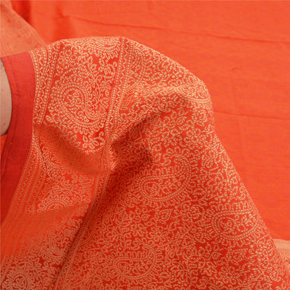 Sanskriti Vintage Light Red Sarees Blend Silk Woven Paisley Sari Craft Fabric