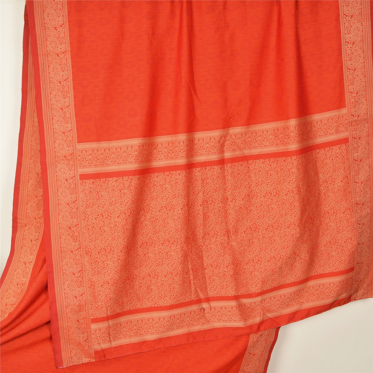 Sanskriti Vintage Light Red Sarees Blend Silk Woven Paisley Sari Craft Fabric