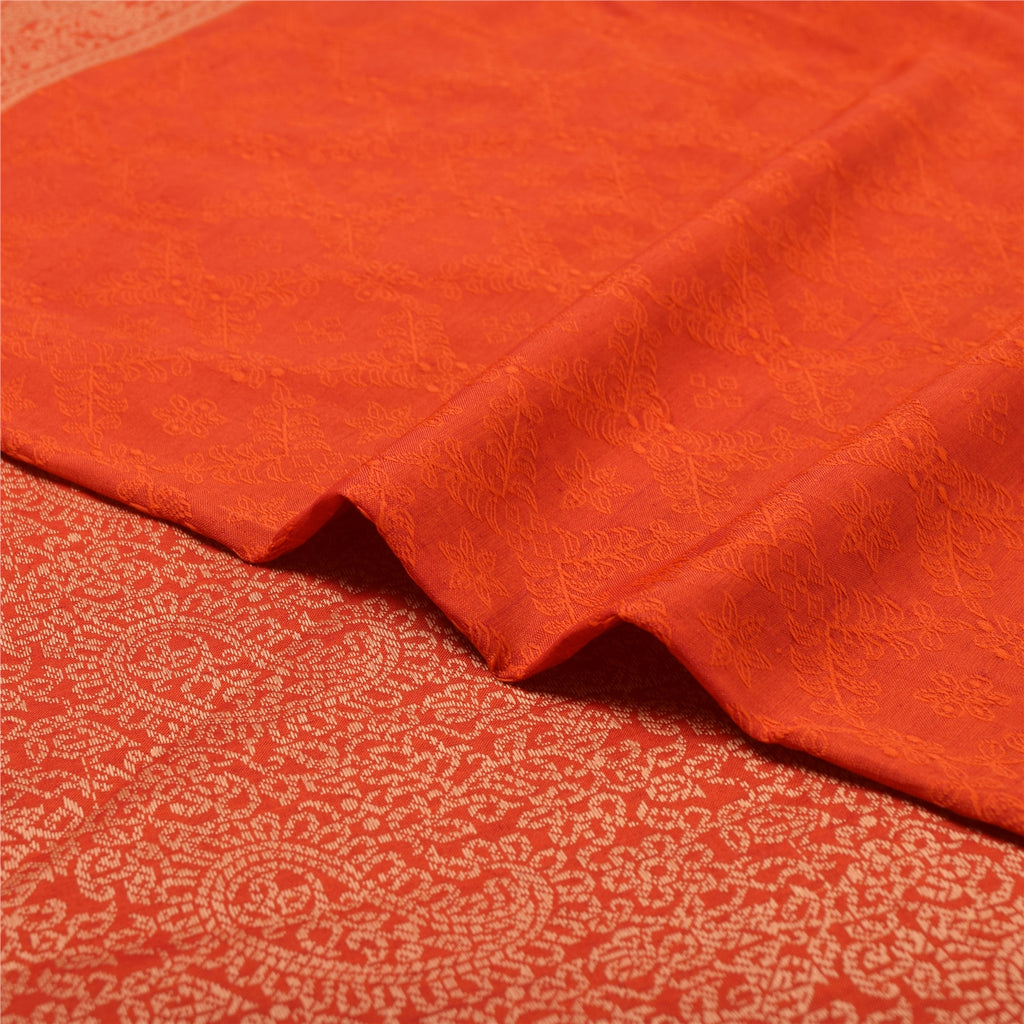 Sanskriti Vintage Light Red Sarees Blend Silk Woven Paisley Sari Craft Fabric
