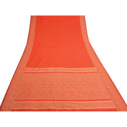 Sanskriti Vintage Light Red Sarees Blend Silk Woven Paisley Sari Craft Fabric