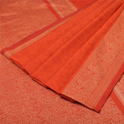 Sanskriti Vintage Light Red Sarees Blend Silk Woven Paisley Sari Craft Fabric