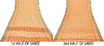 Санскритские винтажные персиковые сари 100% чистый хлопок тканое сари ремесло 5 ярдов устойчивая ткань