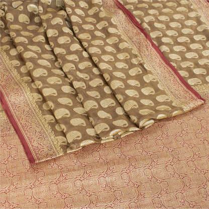 Sanskriti Vintage Brown/Red Sarees Pure Silk Handwoven Premium Sari Craft Fabric