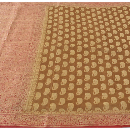 Sanskriti Vintage Brown/Red Sarees Pure Silk Handwoven Premium Sari Craft Fabric