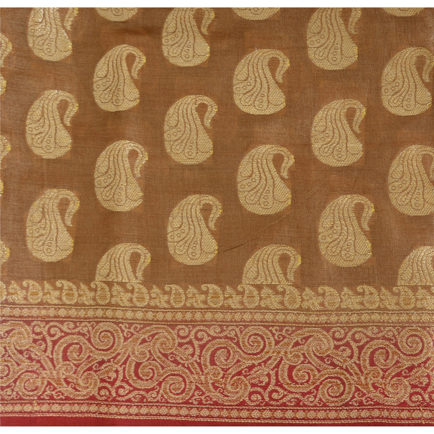 Sanskriti Vintage Brown/Red Sarees Pure Silk Handwoven Premium Sari Craft Fabric