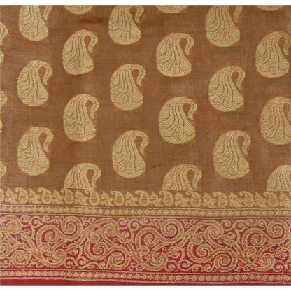 Sanskriti Vintage Brown/Red Sarees Pure Silk Handwoven Premium Sari Craft Fabric