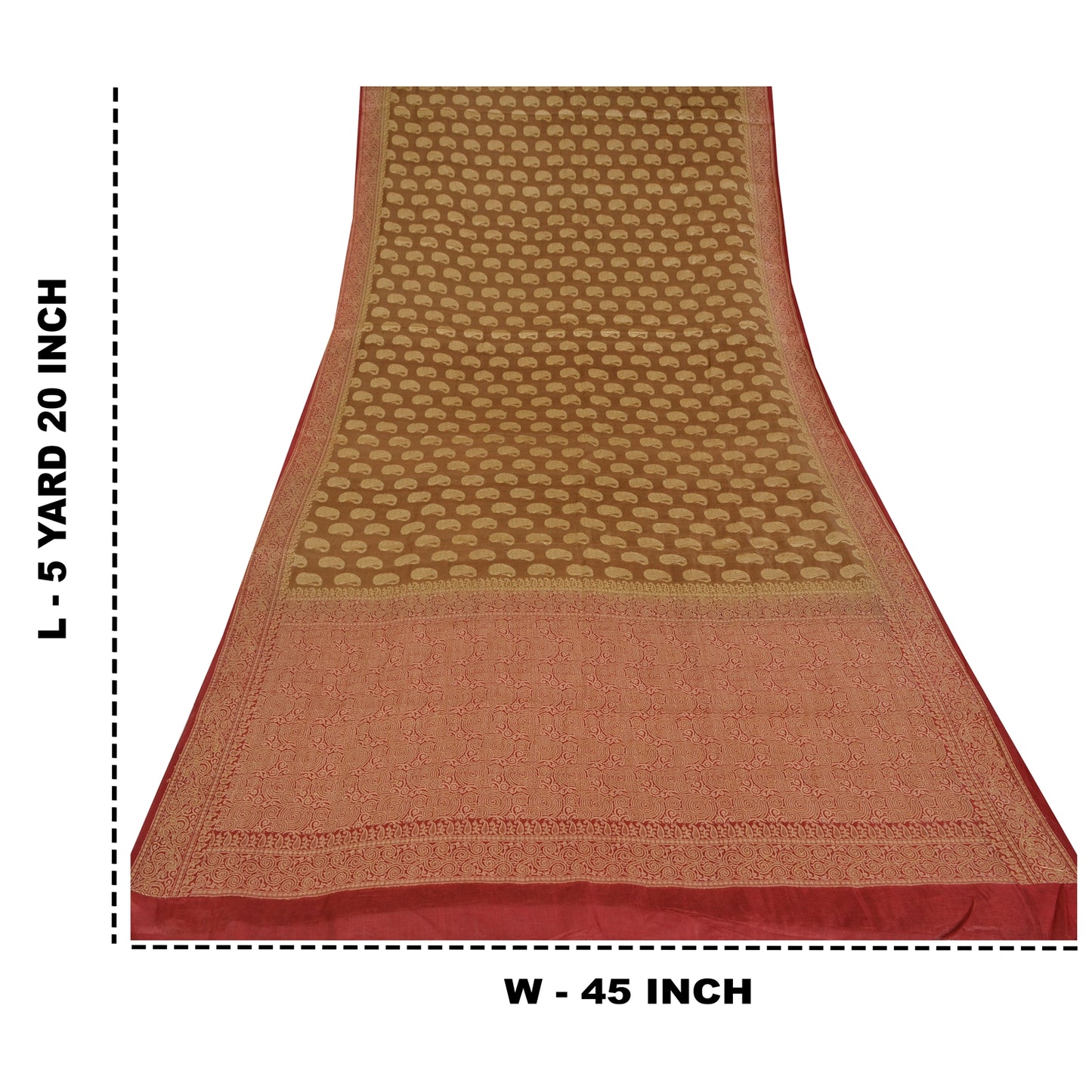 Sanskriti Vintage Brown/Red Sarees Pure Silk Handwoven Premium Sari Craft Fabric