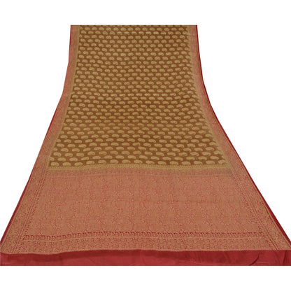 Sanskriti Vintage Brown/Red Sarees Pure Silk Handwoven Premium Sari Craft Fabric