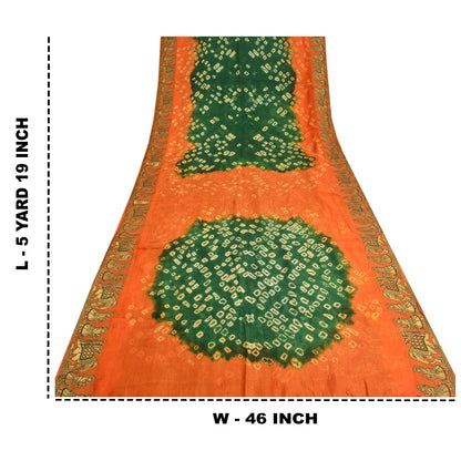 Sanskriti Vintage Green Pure Silk Saree with Humans & Bandhani Woven Sari Fabric