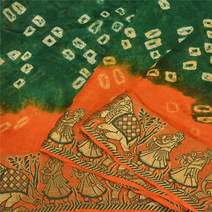 Sanskriti Vintage Green Pure Silk Saree with Humans & Bandhani Woven Sari Fabric