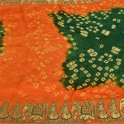 Sanskriti Vintage Green Pure Silk Saree with Humans & Bandhani Woven Sari Fabric