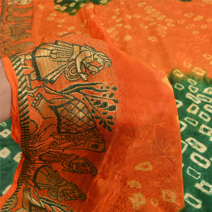 Sanskriti Vintage Green Pure Silk Saree with Humans & Bandhani Woven Sari Fabric