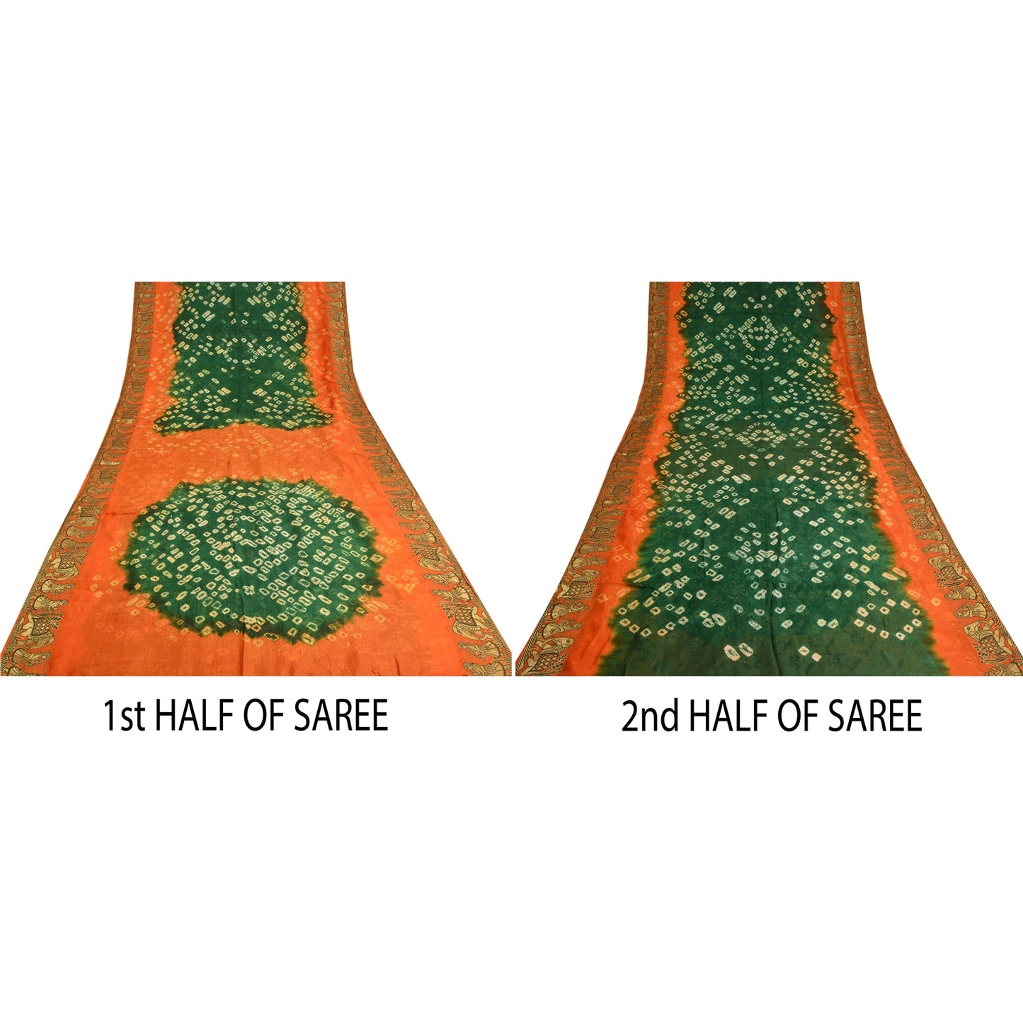Sanskriti Vintage Green Pure Silk Saree with Humans & Bandhani Woven Sari Fabric
