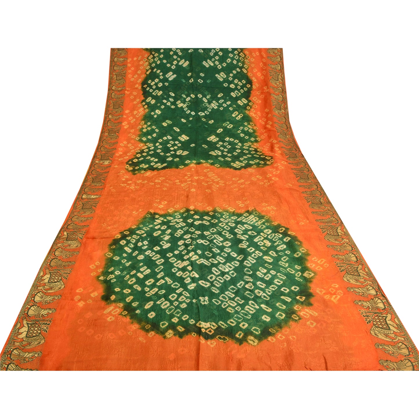 Sanskriti Vintage Green Pure Silk Saree with Humans & Bandhani Woven Sari Fabric
