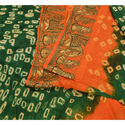 Sanskriti Vintage Green Pure Silk Saree with Humans & Bandhani Woven Sari Fabric