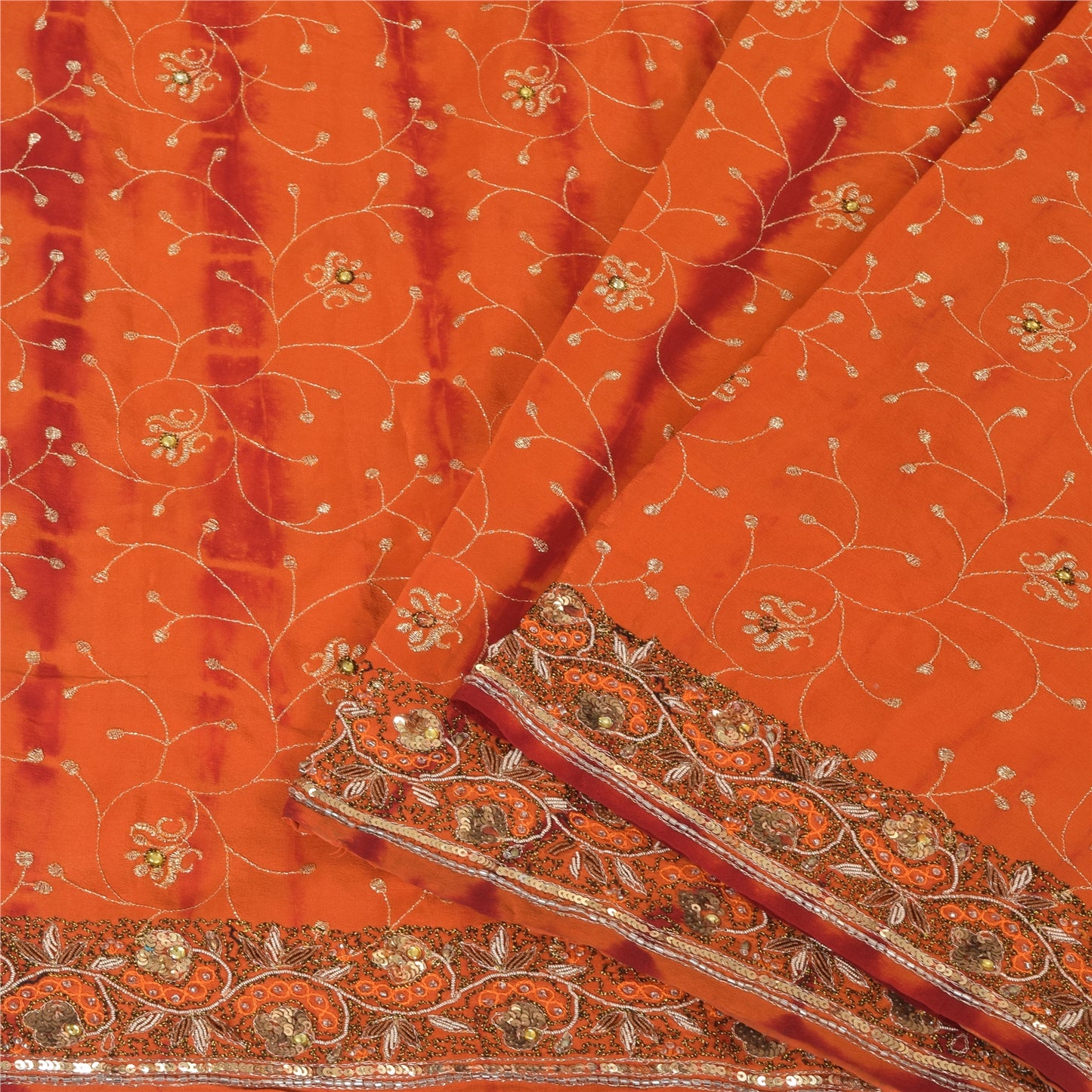 Sanskriti Vintage Sarees Pure Crepe Silk Hand Beaded Premium Sari Tie-Dye Sustainable Fabric